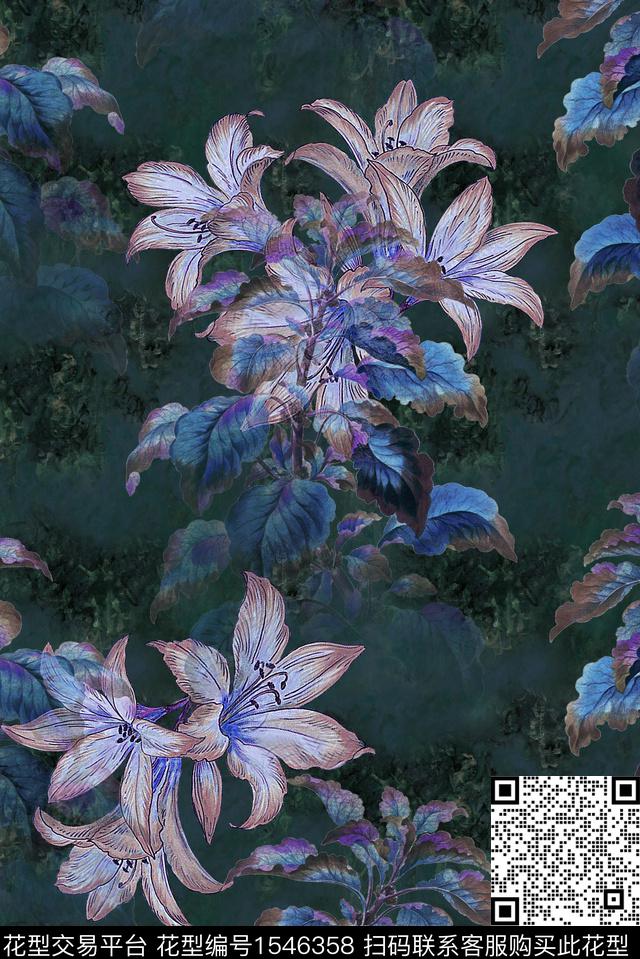 luu524554.jpg - 1546358 - 中国 抽象花卉 香云纱 - 数码印花花型 － 女装花型设计 － 瓦栏