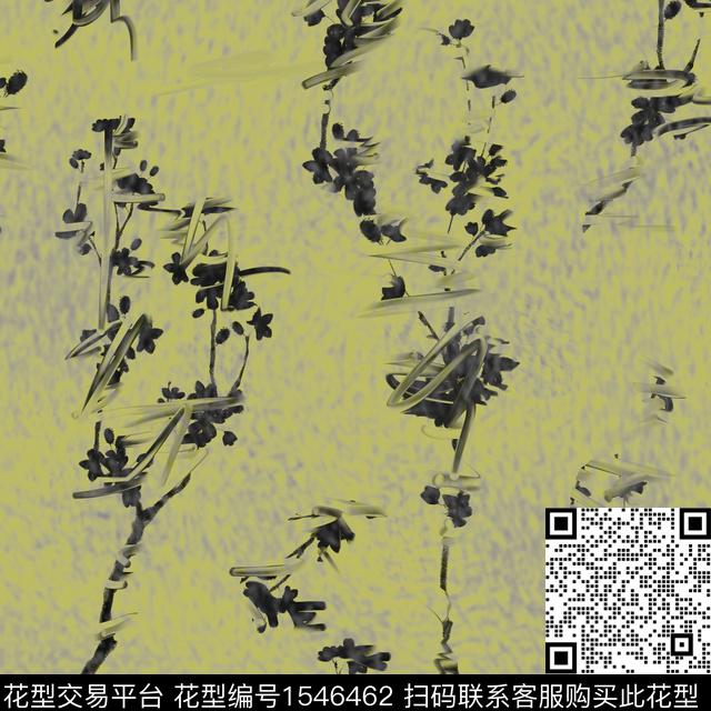 抽象花卉水墨风中国风数码印花花型下载（图片编号: 1546462） - 瓦栏（Walan）