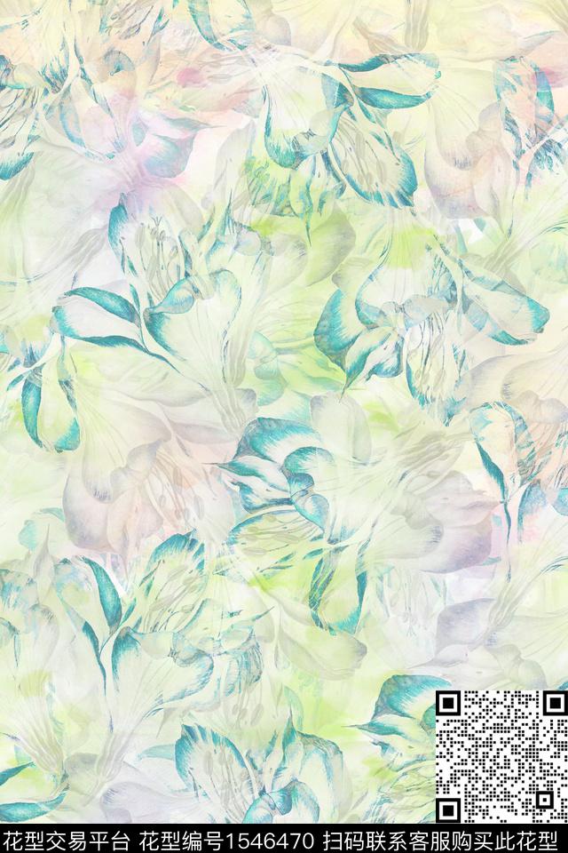 花卉满版大花数码印花花型下载（图片编号: 1546470） - 瓦栏（Walan）