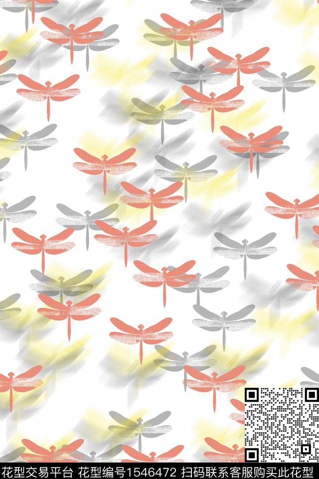 蜻蜓虚影昆虫数码印花花型下载（图片编号: 1546472） - 瓦栏（Walan）