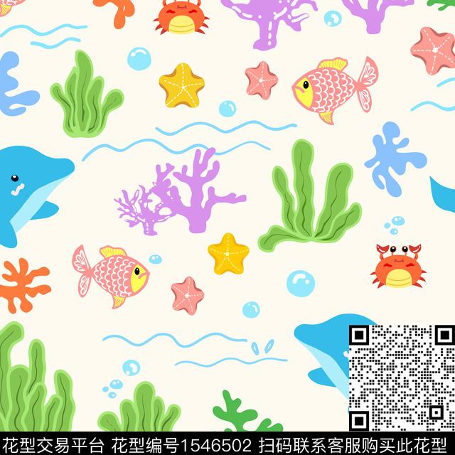 海底世界四方连续-01.jpg - 1546502 - 可爱 海洋 童装 - 数码印花花型 － 童装花型设计 － 瓦栏