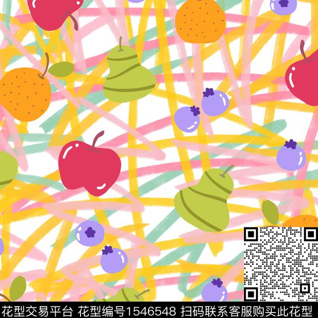 卡通水果四方连续图.jpg - 1546548 - 线条 水果 趣味 - 数码印花花型 － 童装花型设计 － 瓦栏