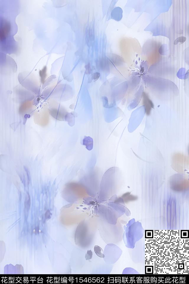 水彩朦胧花卉数码印花花型下载（图片编号: 1546562） - 瓦栏（Walan）