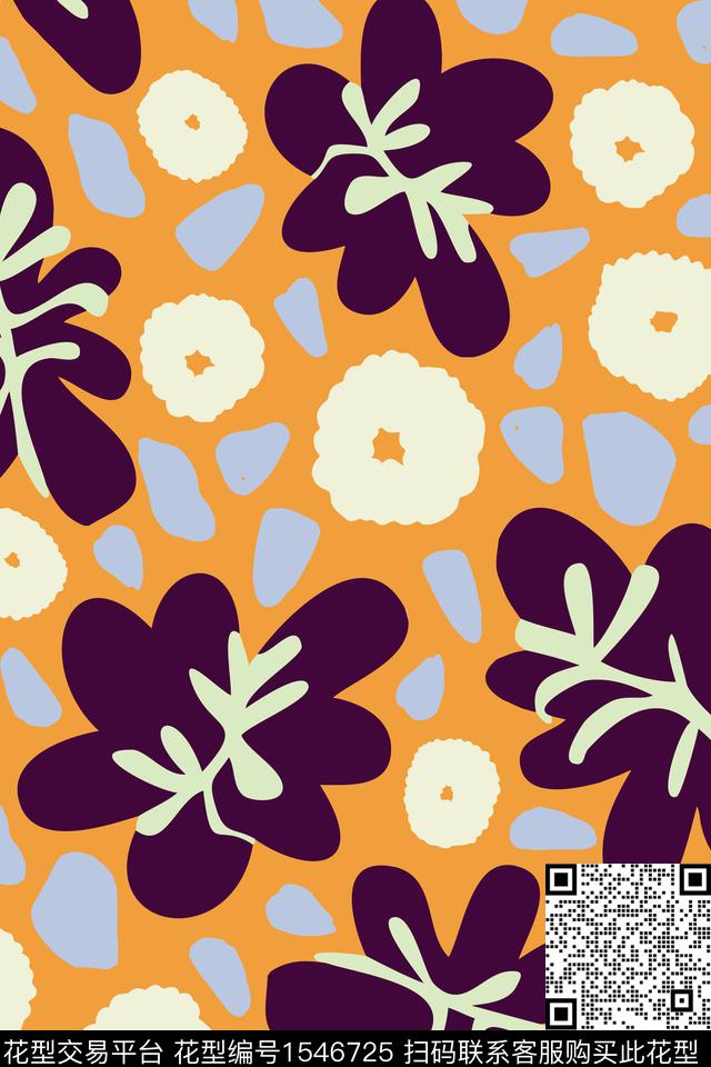 抽象花卉3.jpg - 1546725 - 花卉 风格化花卉 色块 - 传统印花花型 － 女装花型设计 － 瓦栏