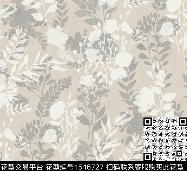 剪影肌理花卉传统印花花型下载（图片编号: 1546727） - 瓦栏（Walan）