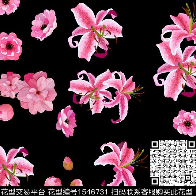 粉色女装花卉数码印花花型下载（图片编号: 1546731） - 瓦栏（Walan）