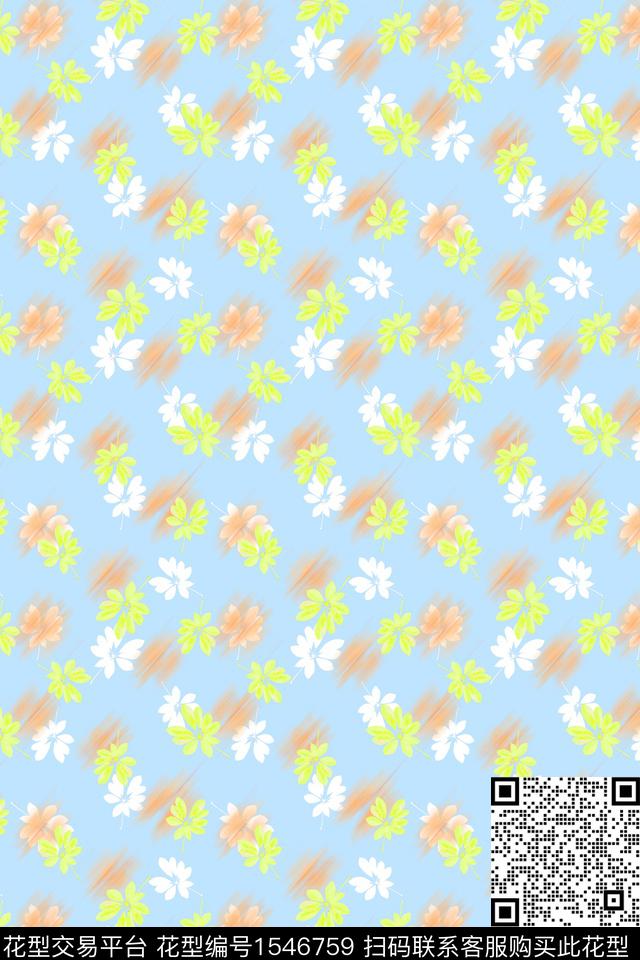 花卉小碎花清爽数码印花花型下载（图片编号: 1546759） - 瓦栏（Walan）