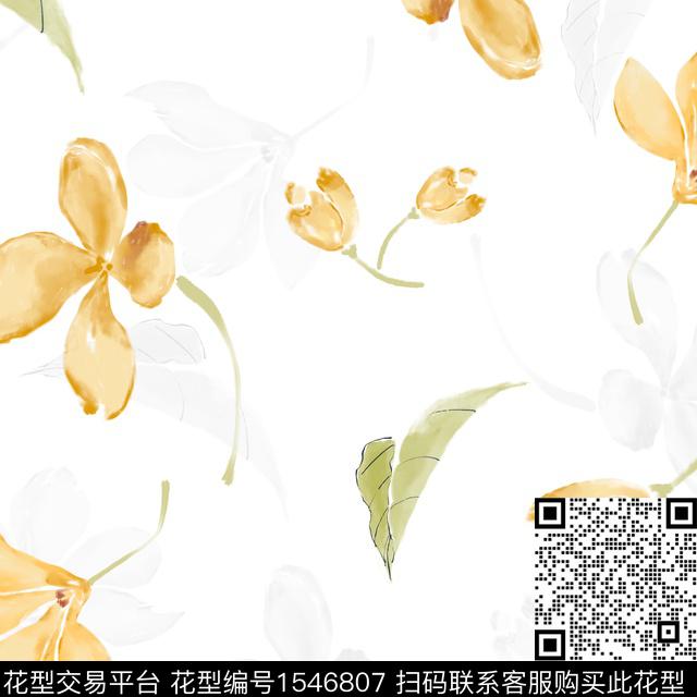 手绘花卉水彩花卉数码印花花型下载（图片编号: 1546807） - 瓦栏（Walan）