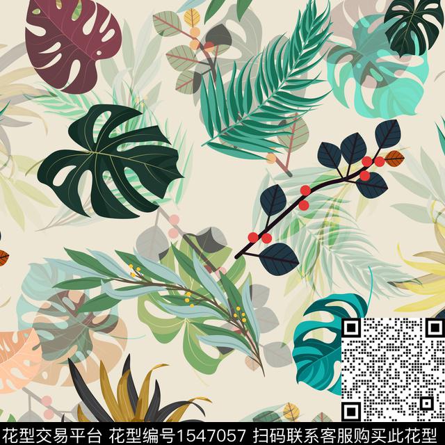 女装花卉绿植树叶数码印花花型下载（图片编号: 1547057） - 瓦栏（Walan）