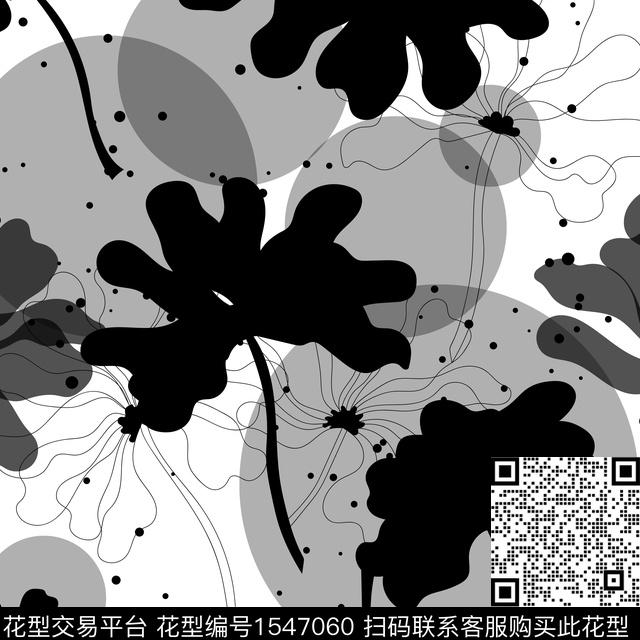 黑白花线条.jpg - 1547060 - 几何 圆 剪影 - 数码印花花型 － 女装花型设计 － 瓦栏