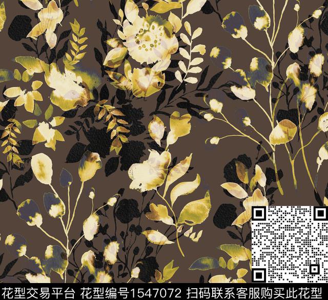 水彩花卉影花数码印花花型下载（图片编号: 1547072） - 瓦栏（Walan）