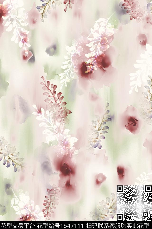 手绘花卉抽象花卉水彩数码印花花型下载（图片编号: 1547111） - 瓦栏（Walan）