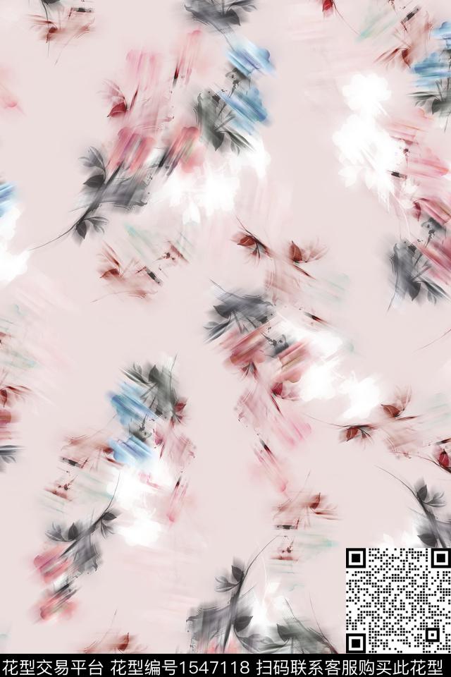 抽象抽象花卉模糊数码印花花型下载（图片编号: 1547118） - 瓦栏（Walan）