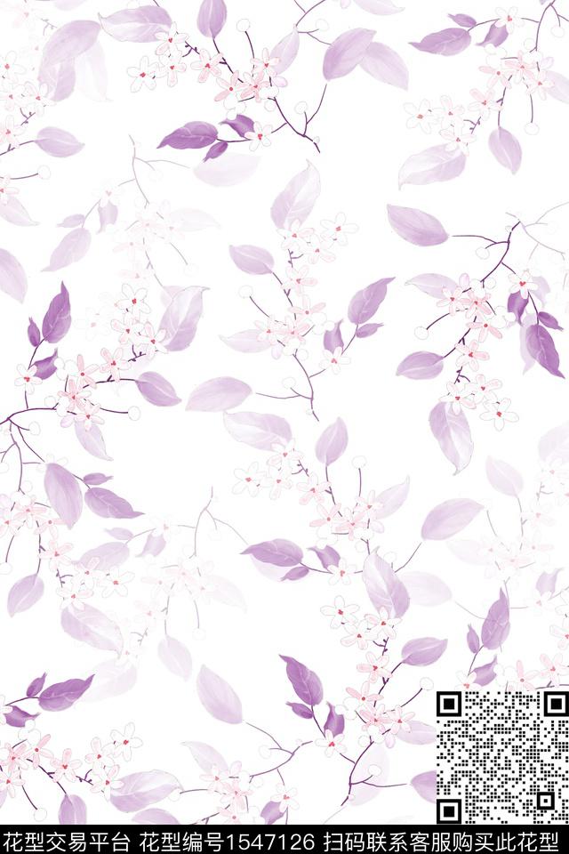 花卉叶子清爽数码印花花型下载（图片编号: 1547126） - 瓦栏（Walan）