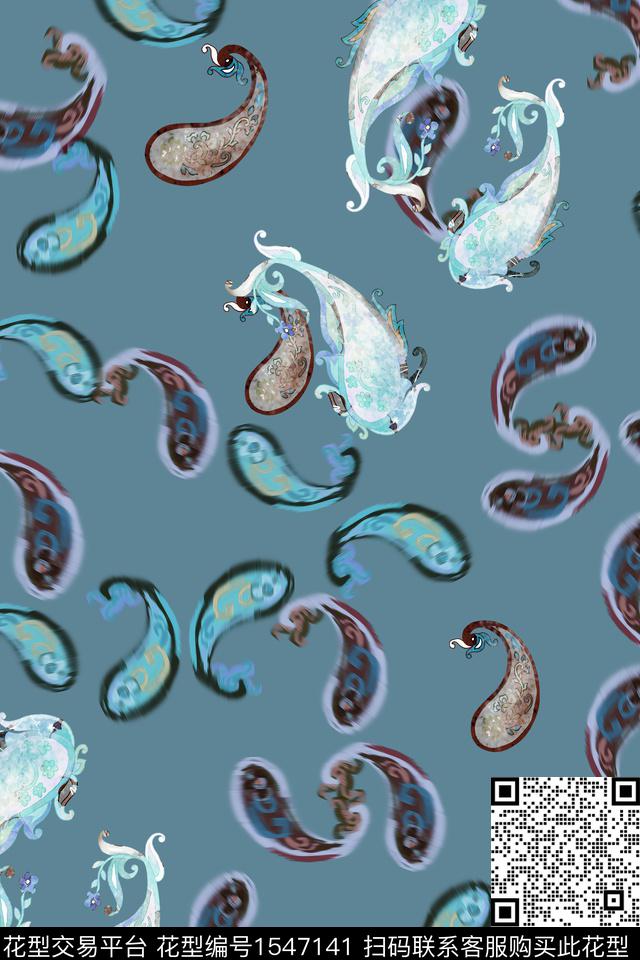 大牌风佩斯利花卉数码印花花型下载（图片编号: 1547141） - 瓦栏（Walan）