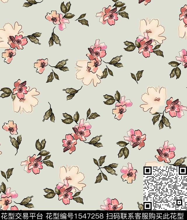 女装花卉连衣裙数码印花花型下载（图片编号: 1547258） - 瓦栏（Walan）