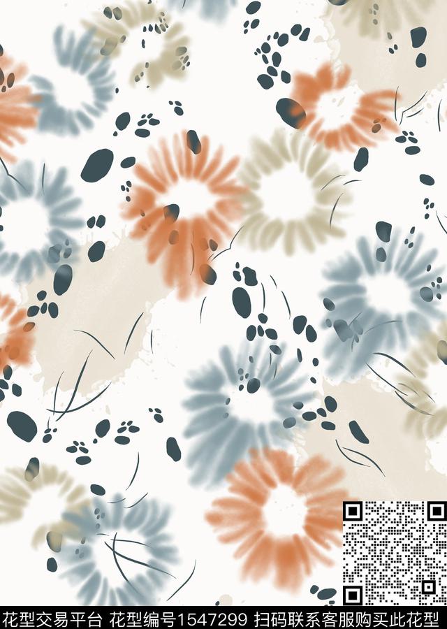 花卉波点色块数码印花花型下载（图片编号: 1547299） - 瓦栏（Walan）