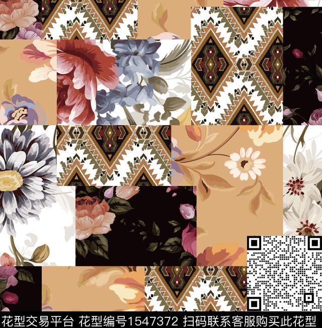 815-1.jpg - 1547372 - 绿植树叶 格子 花卉 - 数码印花花型 － 女装花型设计 － 瓦栏