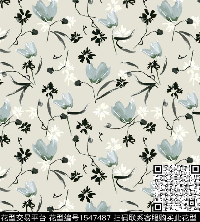 女装花卉连衣裙数码印花花型下载（图片编号: 1547487） - 瓦栏（Walan）