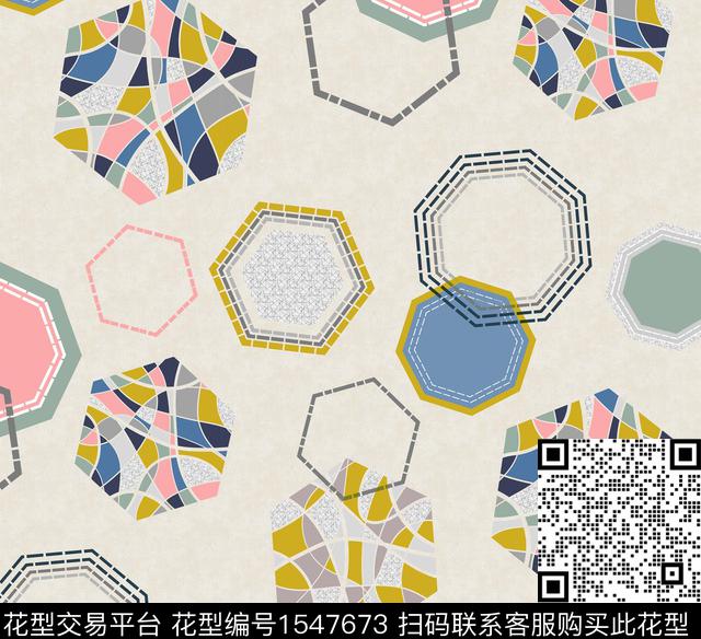 ZZ163 p.jpg - 1547673 - 几何 六边形 碎片 - 数码印花花型 － 床品花型设计 － 瓦栏
