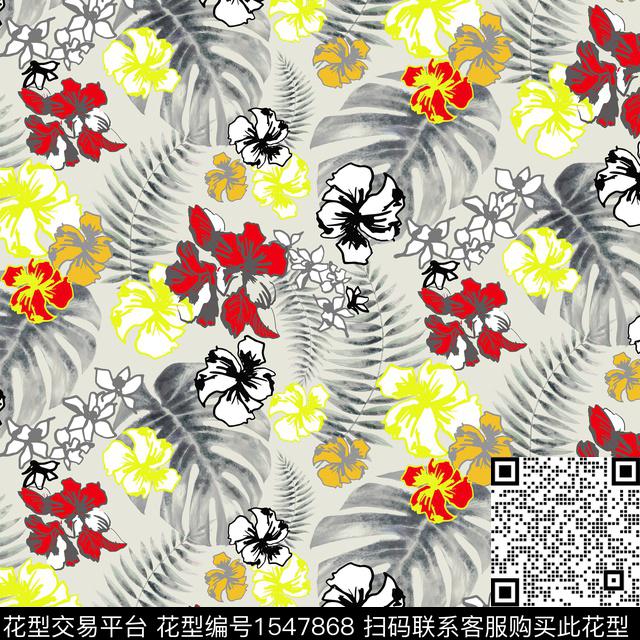 ZZ168 pattern vv.jpg - 1547868 - 花卉 叶子 满版散花 - 数码印花花型 － 泳装花型设计 － 瓦栏