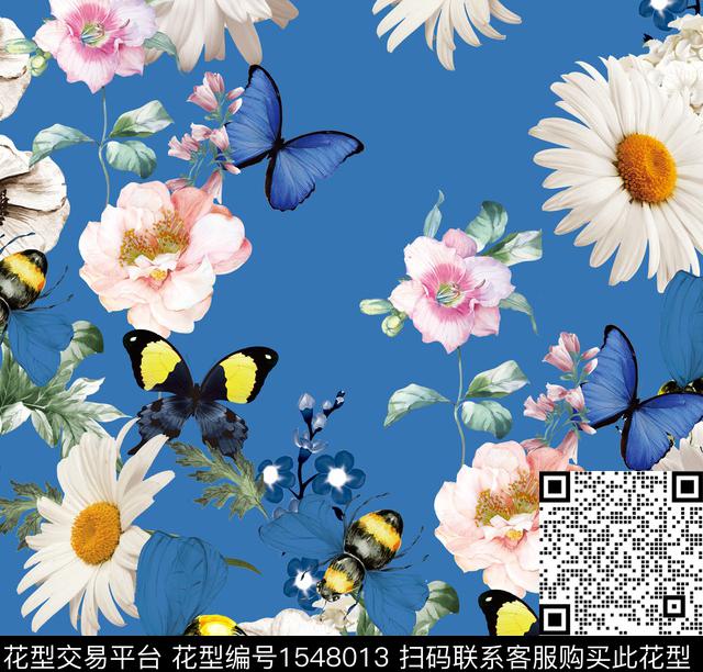 花卉蝴蝶昆虫数码印花花型下载（图片编号: 1548013） - 瓦栏（Walan）