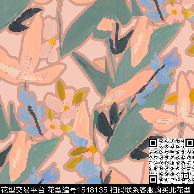 水彩油画花型数码印花花型下载（图片编号: 1548135） - 瓦栏（Walan）