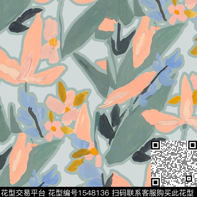 水彩油画花型玫瑰花数码印花花型下载（图片编号: 1548136） - 瓦栏（Walan）