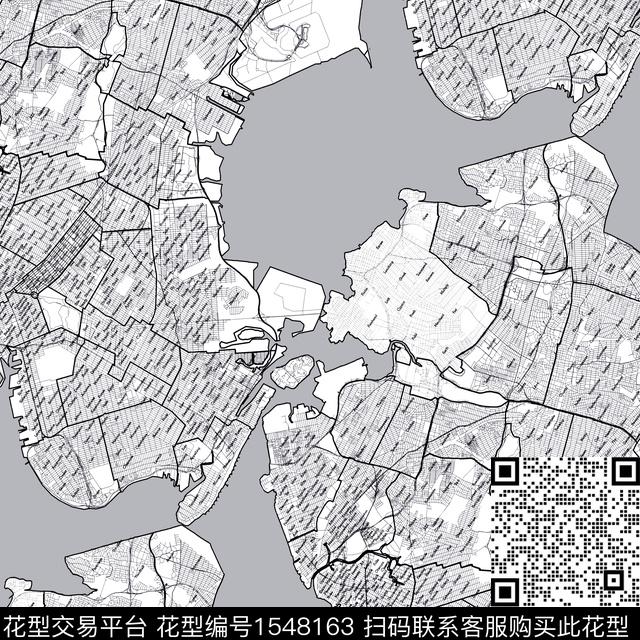 地图肌理黑白花型数码印花花型下载（图片编号: 1548163） - 瓦栏（Walan）