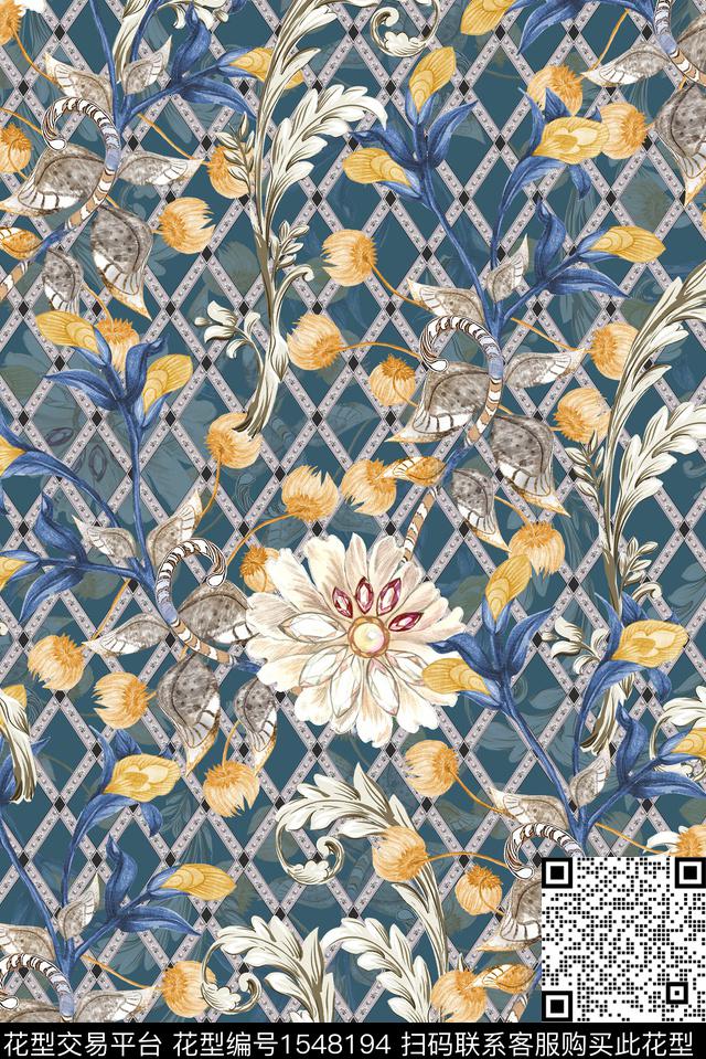 YD9469154.jpg - 1548194 - 大牌风 抽象花卉 花卉 - 数码印花花型 － 女装花型设计 － 瓦栏