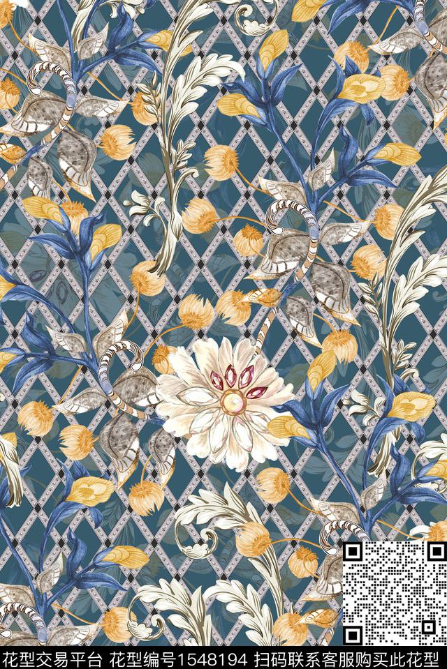抽象花卉花卉数码印花花型下载（图片编号: 1548194） - 瓦栏（Walan）