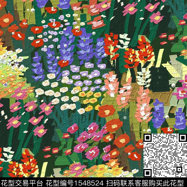 油画花型连衣裙粉红数码印花花型下载（图片编号: 1548524） - 瓦栏（Walan）
