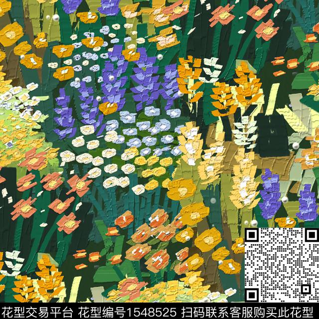 油画花型连衣裙粉红数码印花花型下载（图片编号: 1548525） - 瓦栏（Walan）