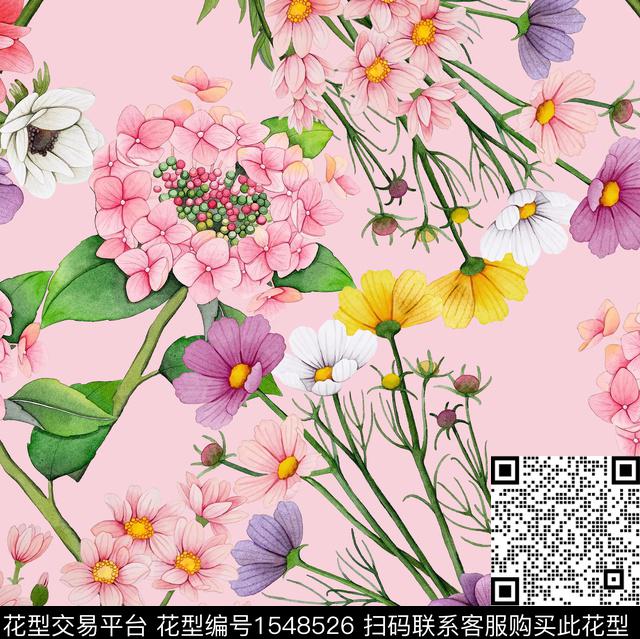 油画花型连衣裙粉红数码印花花型下载（图片编号: 1548526） - 瓦栏（Walan）