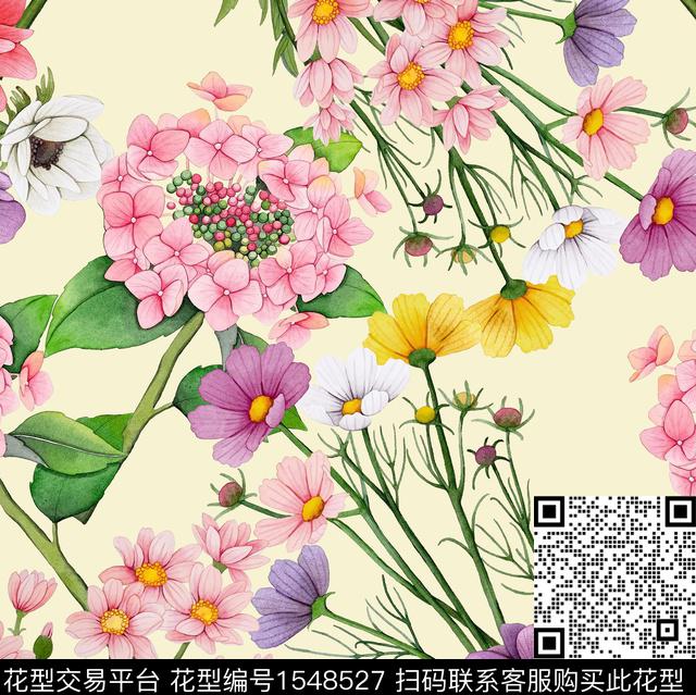 油画花型连衣裙粉红数码印花花型下载（图片编号: 1548527） - 瓦栏（Walan）