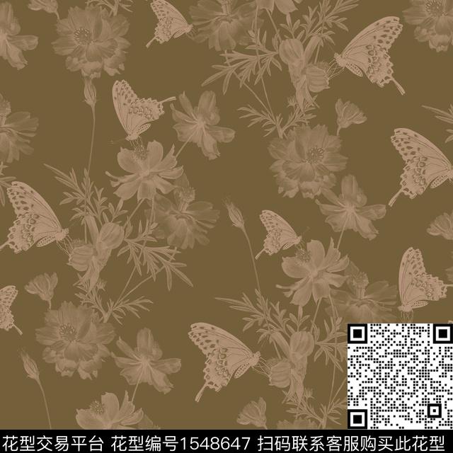 蝴蝶花卉昆虫数码印花花型下载（图片编号: 1548647） - 瓦栏（Walan）