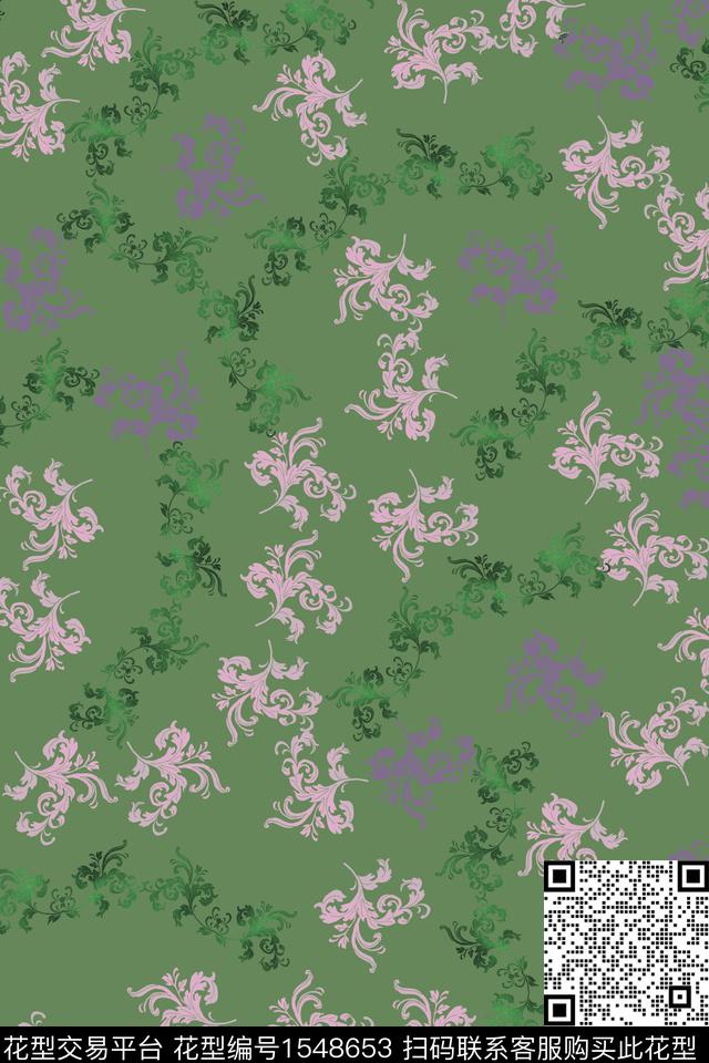复古大牌风定位花数码印花花型下载（图片编号: 1548653） - 瓦栏（Walan）