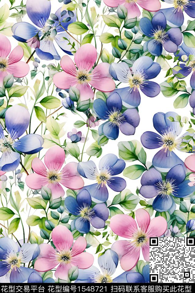 满版散花水彩绿植树叶数码印花花型下载（图片编号: 1548721） - 瓦栏（Walan）