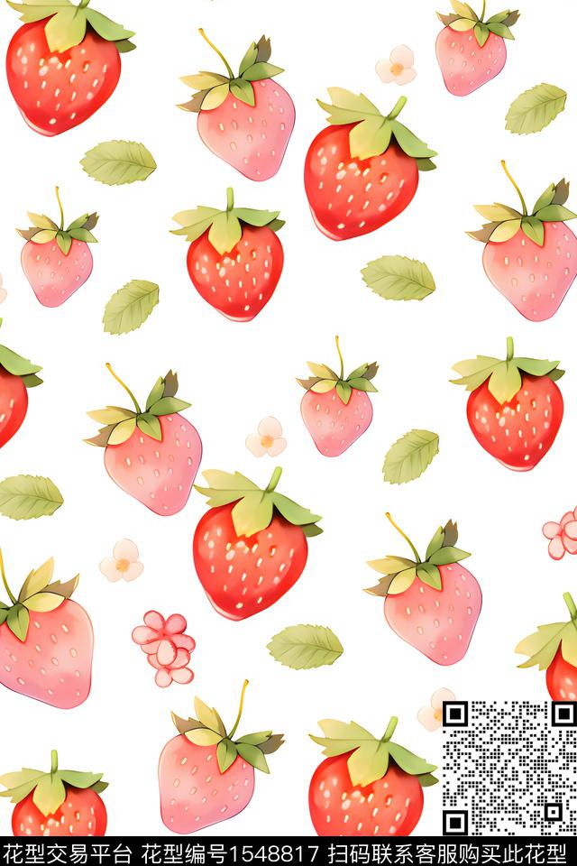 草莓-1.jpg - 1548817 - 小清新 草莓 水果 - 数码印花花型 － 女装花型设计 － 瓦栏