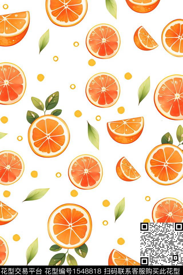 橙子-1.jpg - 1548818 - 水果 波点 橙子 - 数码印花花型 － 女装花型设计 － 瓦栏