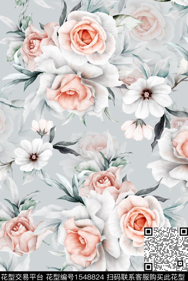 YD9469158.jpg - 1548824 - 大牌风 抽象花卉 花卉 - 数码印花花型 － 女装花型设计 － 瓦栏