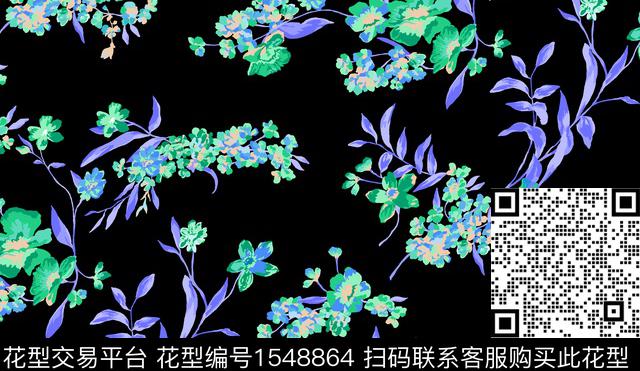 碎花-第一版.jpg - 1548864 - 兰花 手绘花卉 小碎花 - 传统印花花型 － 女装花型设计 － 瓦栏