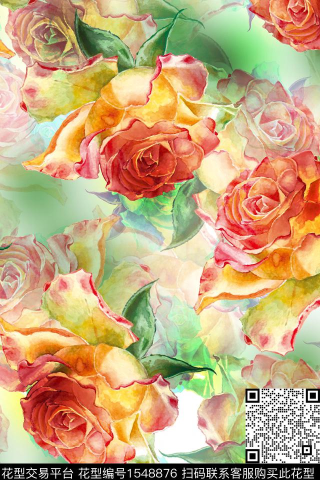 花卉大花底纹数码印花花型下载（图片编号: 1548876） - 瓦栏（Walan）