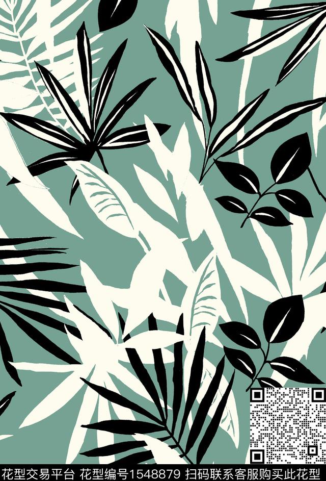 XZ5007.jpg - 1548879 - 热带 剪影 绿植树叶 - 传统印花花型 － 女装花型设计 － 瓦栏