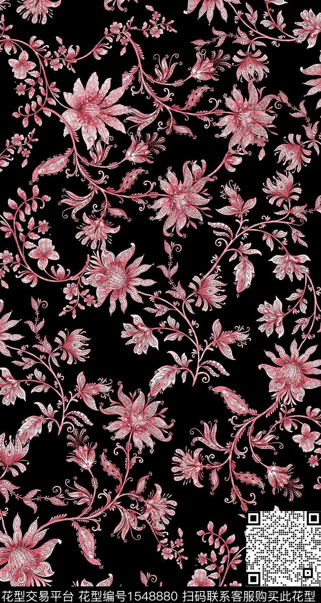 XZ5008.jpg - 1548880 - 花卉 民族风 民族花卉 - 数码印花花型 － 女装花型设计 － 瓦栏