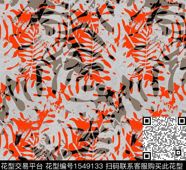 ZZ134 p orange.jpg - 1549133 - 叶子 泳装 抽象 - 数码印花花型 － 泳装花型设计 － 瓦栏