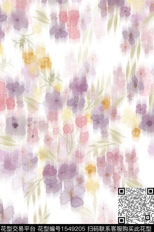 朦胧水彩花卉数码印花花型下载（图片编号: 1549205） - 瓦栏（Walan）