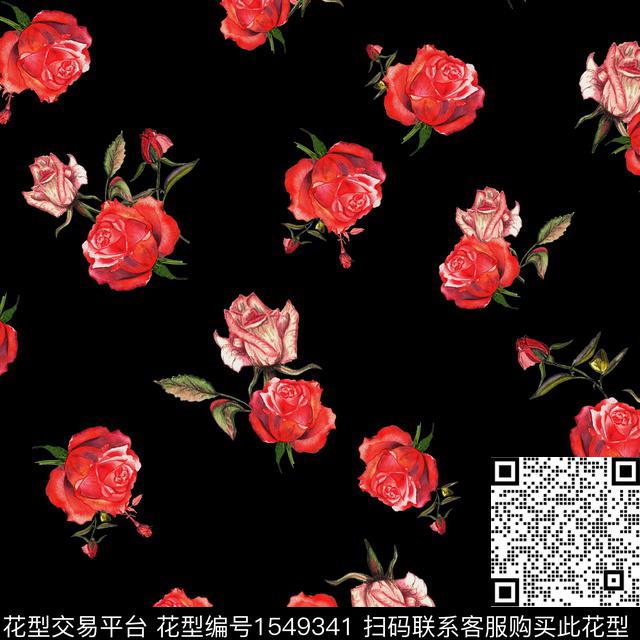 黑底花卉花卉碎花数码印花花型下载（图片编号: 1549341） - 瓦栏（Walan）