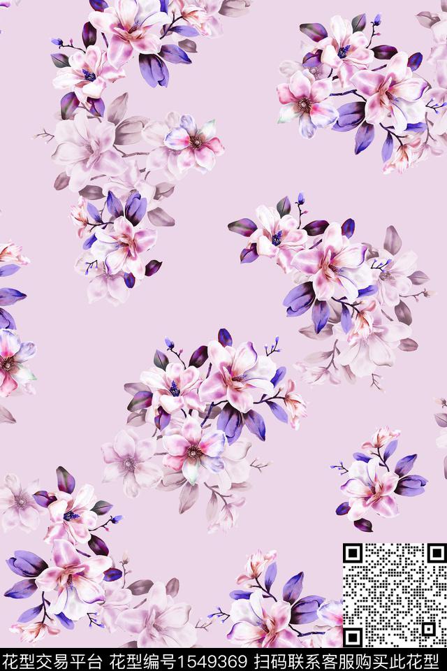 花卉散花年轻女性数码印花花型下载（图片编号: 1549369） - 瓦栏（Walan）