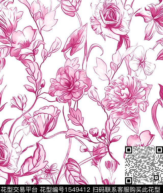 花卉满版散花女装数码印花花型下载（图片编号: 1549412） - 瓦栏（Walan）